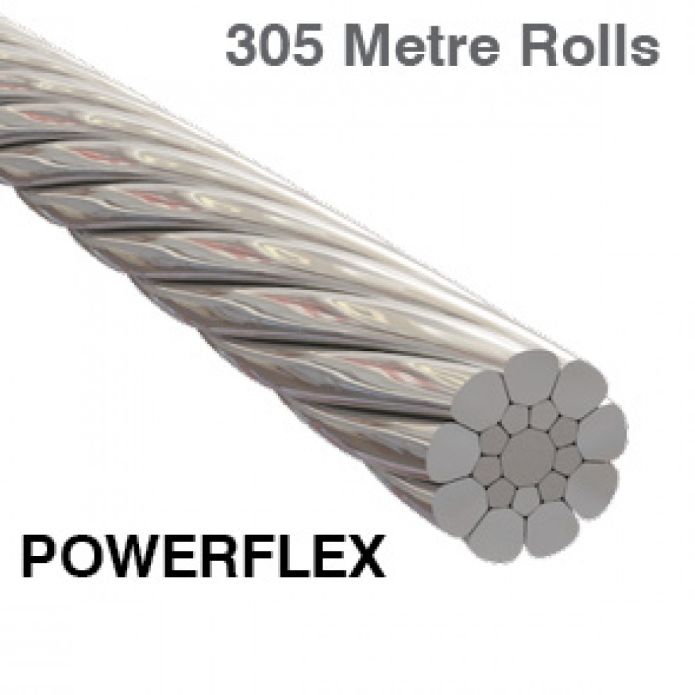 1 x S (19)  Powerflex Wire Rope 316 Grade Stainless Steel (305 Metre Rolls)