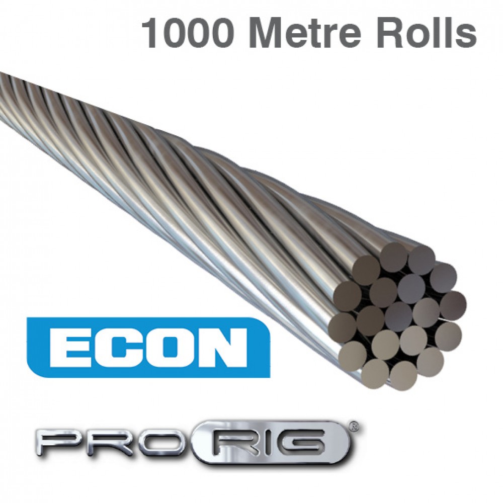 1x19 Wire Rope - 316 Grade Stainless Steel (1000 Metre Rolls)