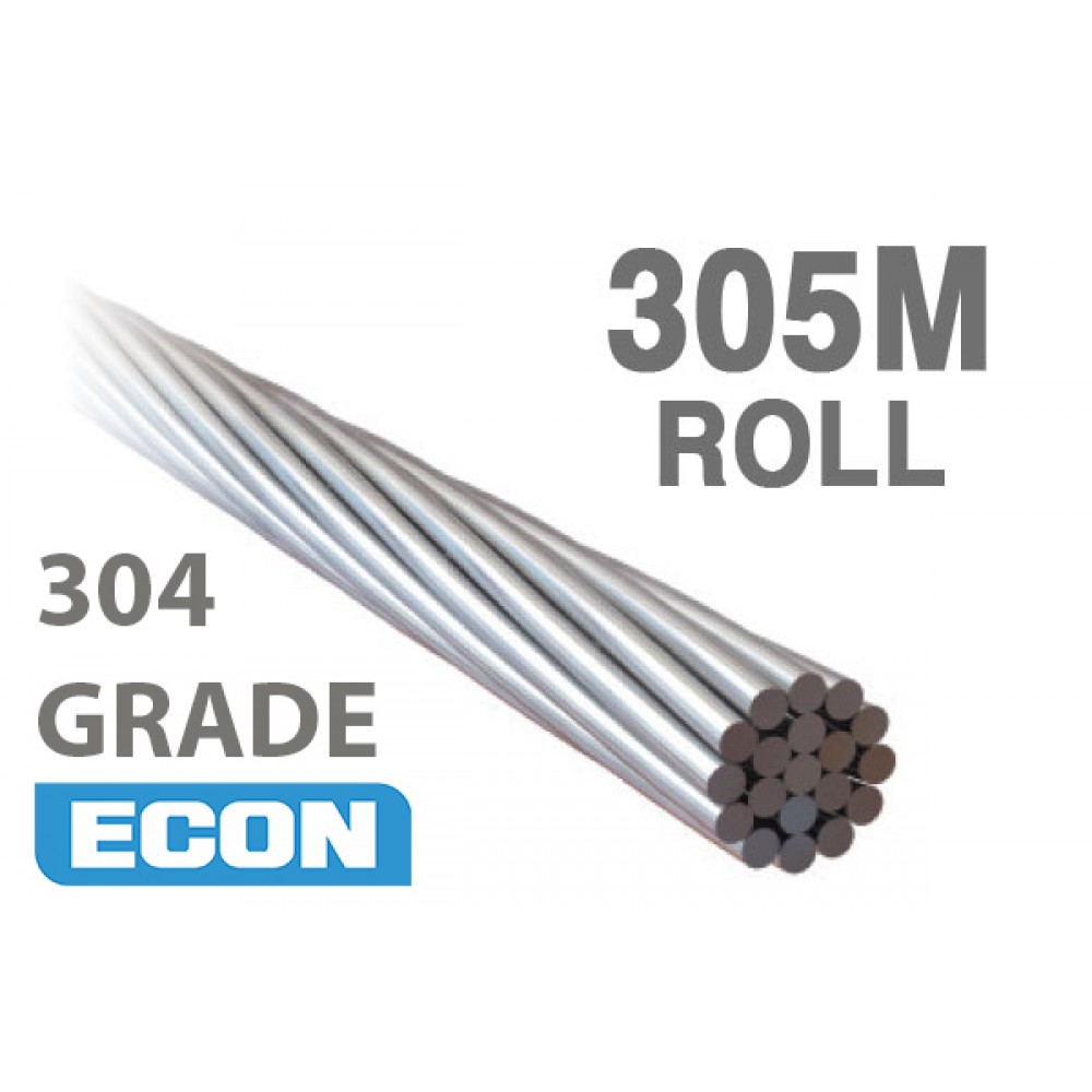 1x19 Wire Rope - 304 Grade Stainless Steel (305 Metre Rolls)