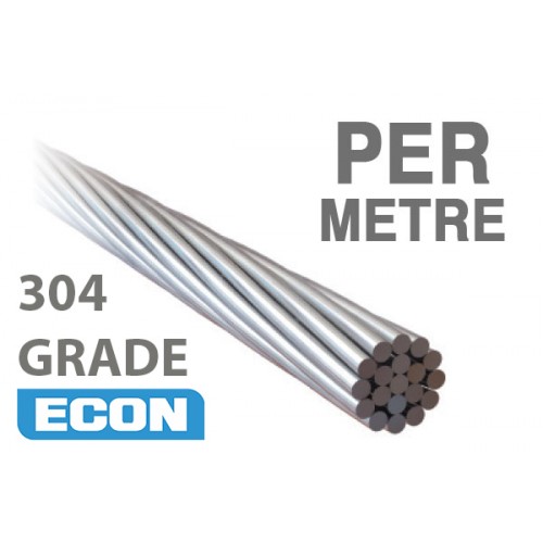 1x19 Wire Rope 304 Grade Stainless Steel (Per Metre)