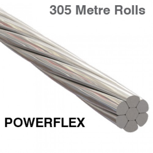 1 x 7 Powerflex Wire Rope 316 Grade Stainless Steel (305 Metre Rolls)