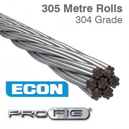 7x7 Wire Rope - 304 Grade Stainless Steel (305 Metre Roll)