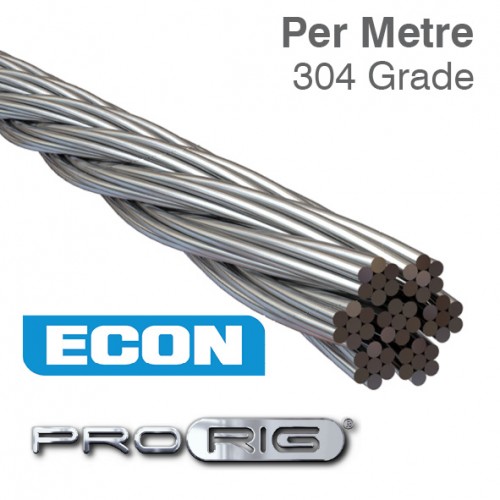 7x7 Wire Rope - 304 Grade Stainless Steel (Per Metre)