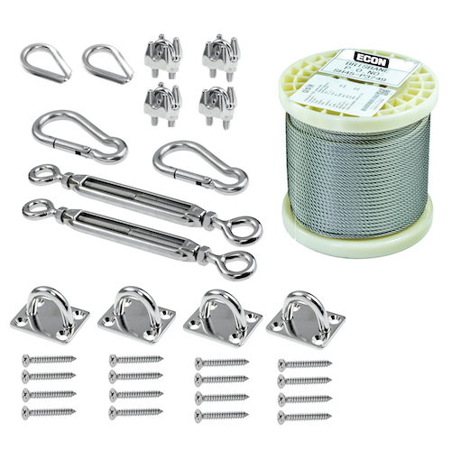 Catenary Lighting Kit - 20m Wire, Wall Plates & Spring Hooks