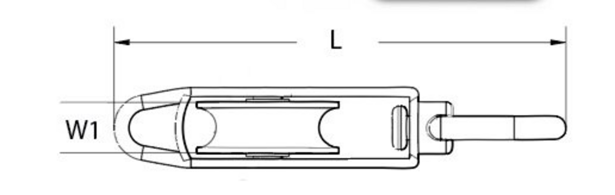 Mame Block with Becket Single Stainless Steel Sheave AISI 304 technical drawing