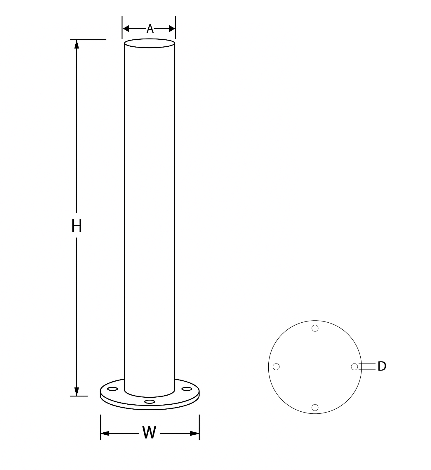 Bollard drawing – Surface Mount